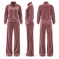 Ensemble deux pièces décontracté en velours pour femme, avec fermeture éclair, col montant, manches longues et pantalon large à cordon de serrage, idéal pour les voyages