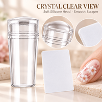 En gros, tampon de nail art en plastique transparent avec tête souple effet gelée transparente et racloir, outil de transfert DIY pour manucure, prix usine