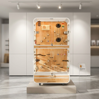 Villa pour oiseaux mobile en verre transparent et bois, avec grandes roues et tiroirs, pour l'élevage de perroquets, intérieur/extérieur