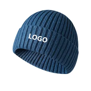 Beanie Hats Logo personalizzato cappelli oem di alta qualità da uomo berretto caldo addensato berretti invernali lavorati a maglia in bianco casual con logo personalizzato