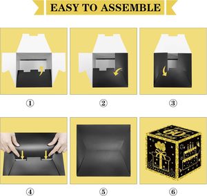 Cajas de Decoración para Cumpleaños Número 60 para Hombres y Mujeres, Cajas de Globos Negras y Doradas para Celebrar el 60.º Cumpleaños, Artículos para Fiestas, Decoración de Cajas de Cartón - Product Image 6