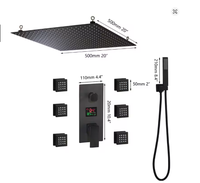 Ensemble de douche pluie 3 voies en acier inoxydable noir avec robinet numérique, douchette à main et robinet de baignoire double traditionnel en laiton bronze pour un style contemporain