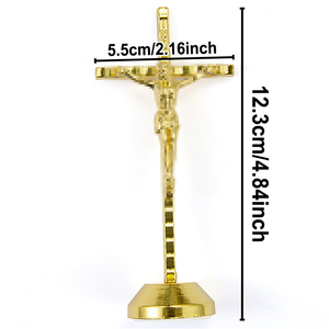 금도금된 스탠딩 십자가 탁상 장식품, INRI 각인, 종교적 가정 및 교회 장식 기념품 - Product Image 2