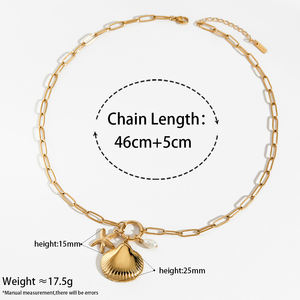 CLIORO Trendy Edelstahl Halskette Summer Beach Vergoldete Jakobs muscheln Starfish Pearl Anhänger Halsketten Schmuck für Frauen - Product Image 6