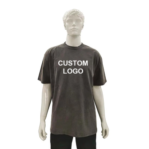 Streetwear Mock leher 260 GSM berat badan katun kebesaran pria kosong Vintage asam cuci kaus grosir - Product Image 1