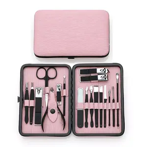 AWK eco-friendly 7/10/18/20 pezzi in acciaio inossidabile nero rosa con custodia da viaggio tagliaunghie Kit Pedicure Set Manicure