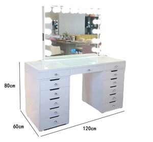 Coiffeuse avec Lumières, Coiffeuse Maquillage avec Multiprise, Ensemble Coiffeuse avec Grands Tiroirs, Miroir de Coiffeuse, Blanc - Product Image 5