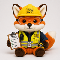 Peluche personnalisée de renard mascotte avec casque de sécurité, lunettes et gilet – Peluche de renard mascotte personnalisée pour cadeaux promotionnels d'entreprise