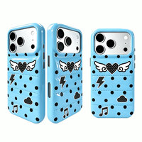 Coque de protection antichoc et anti-chute matelassée style matelassage matelassé brillant avec imprimé cœur, ailes et éclairs pour iPhone 17 Pro Max