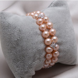 Bracelet double rang de perles d'eau douce non-cœur, série Blanc/Rose/Violet, 8-9 mm, presque parfait, avec boutons de manchette et pinces à cravate tendance - Product Image 2