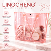 Sac fourre-tout en PVC transparent holographique multicolore imprimé sur mesure, imperméable, durable, rose, sacs fourre-tout en PVC transparent à bandoulière