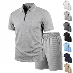 Conjunto de Polo para Hombre 2026, Tela Jacquard, Manga Corta, Diseño a Cuadros, Verano, Ligero, Casual, Dos Piezas - Product Image 1