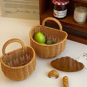 Imitation rattan wall-mounted storage <b>basket</b>, retro style, hand-held small <b>basket</b>, fruit <b>basket</b>, vegetable <b>basket</b>, - Product Image 4
