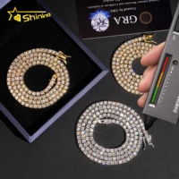 Collier Chaîne Tennis Hip Hop Éclatant en Argent 925 avec Moissanite VVS, 2/3/4 MM, Effet Diamant Glacé, Passe le Test du Diamant