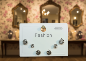 Fashion Silver Stud <b>Earrings</b> With Zircon <b>Knot</b> Design S925 Post Unisex Jewelry - Product Image 2