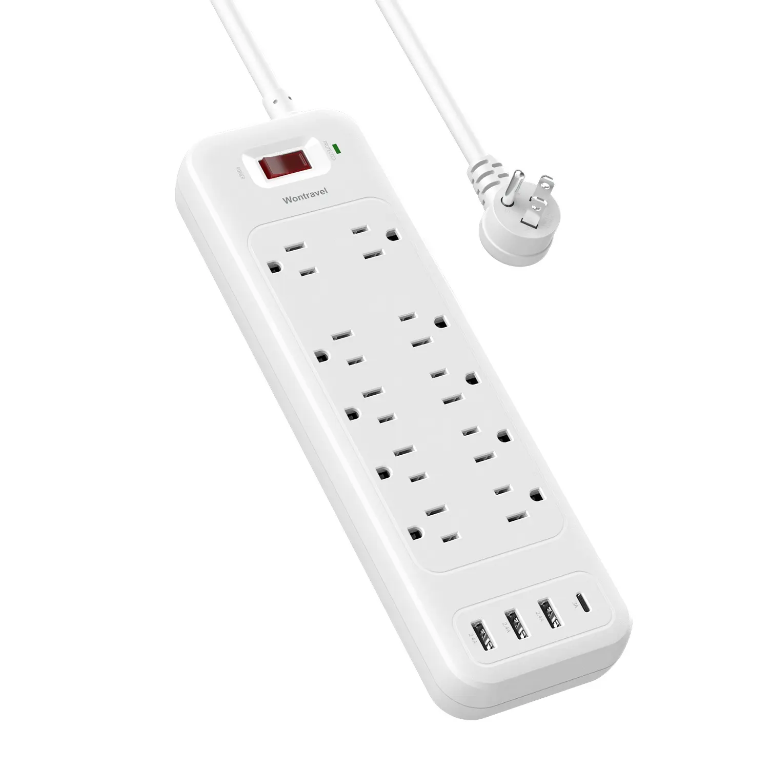 Hot sell extention cord sockets 10 outlet surge protector power strip 3usb type c electrical extension board