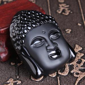 Chine vente en gros pas cher grosses perles religieuses thaïlandaises obsidienne noire visage <span class=keywords><strong>bouddha</strong></span> pendentif collier masculin bijoux avec chaîne en corde pour hommes - Product Image 6
