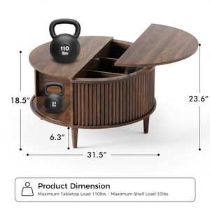 <span class=keywords><strong>Mesa</strong></span> de Centro Moderna Redonda de Madera de Nogal Oscuro <span class=keywords><strong>con</strong></span> Tapa Elevable y Almacenamiento, <span class=keywords><strong>Mesa</strong></span> de Salón <span class=keywords><strong>con</strong></span> <span class=keywords><strong>Estante</strong></span> - Product Image 3