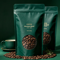 Pochette personnalisée mate pour café moulu avec fermeture éclair, qualité alimentaire, refermable, valve de dégazage unidirectionnelle, en feuille d'aluminium