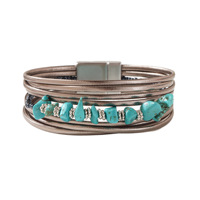 Bracelet manchette bohème léopard multi-couches avec perles de cristal, bijoux en cuir pour femme