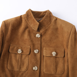 Jancoco Nouvelle Mode Automne Blazer en Suédine à Quatre Poches pour Femme, Veste en Suédine à Col Montant et Boutons Dorés Personnalisés - Product Image 4