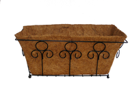 Jardinière rectangulaire noire en ciment avec doublure en fibre de coco, sculptée à la main, style américain, bac décoratif pour fenêtre, pot de fleurs de jardin