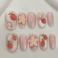 Faux ongles à presser faits main French Manucure Amande Moyenne Effet Chrome Brillant Acrylique Longs pour Femme Décoration Couverture Complète Artificiels