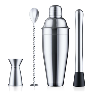 Ensemble de cocktails en gros, ensemble de bar à cocktails en acier inoxydable, <span class=keywords><strong>kit</strong></span> d'outils de bar, 4 pièces, <span class=keywords><strong>kit</strong></span> de <span class=keywords><strong>barman</strong></span>, shaker à martini de 24 oz, cuillère de bar, doseur - Product Image 1