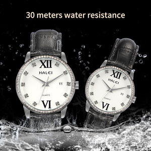 HALEI – montre à Quartz originale pour femmes, bracelet en cuir avec chiffres romains, cadran élégant avec échelle en diamant, mouvement japonais, vente en gros - Product Image 6