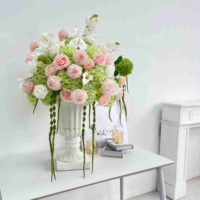 Boule de fleurs artificielles en bois VA-266, toucher réel, couleurs rose, vert, blanc, pour mariage, scène, allée, table d'événement