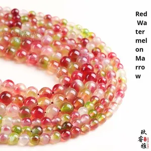 Jiuruiya ลูกปัดทรงพลอยคาลซิโดนีทรงกลมขัดเงาทรงหลวมทำจากคริสตัลสีแดงแตงโมอุปกรณ์เครื่องประดับ DIY กึ่งสำเร็จรูปเครื่องประดับจากโรงงานขายตรง - Product Image 6