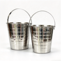 Seau à glace en acier inoxydable à sept lignes avec poignée, portable, pour champagne, vin et bière, idéal pour KTV, bars, fêtes et extérieur - Vente en gros