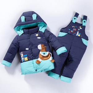 Fabricant chinois de vêtements d'hiver pour enfants, ensemble veste et pantalon en duvet unisexe pour bébé en tissu de coton - Product Image 1