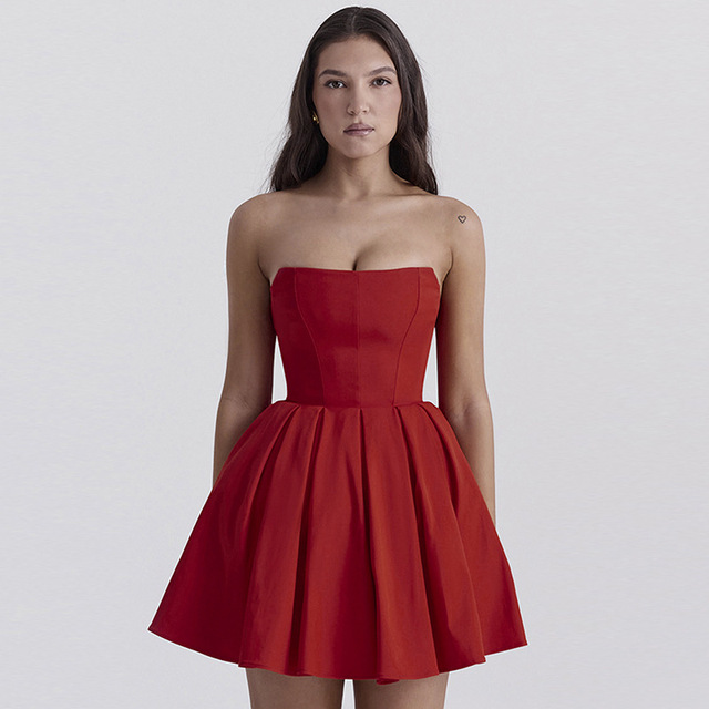 Jy24207 Summer New Sexy Hot Girl Short Skirt Style Fashion Waist Tube Top A- Line Dress Women