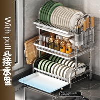 Étagère de rangement de cuisine multifonctionnelle en acier inoxydable pour couteaux, bols, assiettes et égouttoir