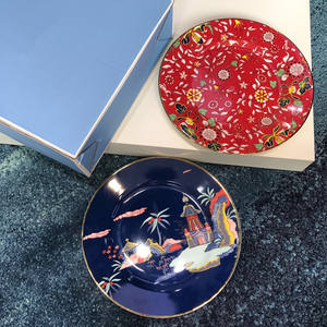 Assiettes en céramique émaillée motif végétal de 8,5 pouces, style européen, en porcelaine fine dorée, lot de 4, écologiques, cadeaux d'affaires, coffret cadeau - Product Image 4