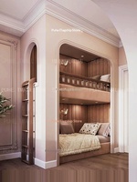 Lit superposé familial de 1,5 mètre au design minimaliste et moderne, en bois massif, taille adulte, compact, double sur double, multifonctionnel pour les petits espaces