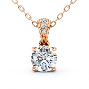 จี้เพชรทรงบริลเลียนต์ 14k โรสโกลด์ ได้รับการรับรองจาก IGI เพชรเพาะเลี้ยงในห้องปฏิบัติการ สร้อยคอแบบโซลิแทร์ สำหรับทั้งชายและหญิง เครื่องประดับคลาสสิกสำหรับงานหมั้นและงานแต่งงาน - Product Image 2