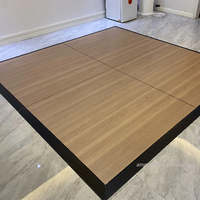 Plancher de danse portable et détachable, moderne et simple, en contreplaqué avec bords en aluminium, carreaux noirs/blancs/bois, pour intérieur/extérieur, mariage