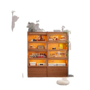 Nordic <b>Solid</b> <b>Wood</b> <b>Bookcase</b> Japanese Cherry <b>Wood</b> Floor Standing Storage Display Cabinet Full Wall Combination With Glass Doors - Product Image 5