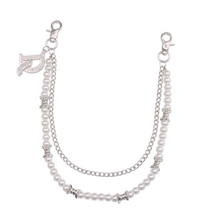 สร้อยไข่มุกหนามสองชั้นพร้อมจี้ตัวอักษรโซ่ฮิปฮอปห่วงโซ่สวมใส่ประจำวันแฟชั่น - Product Image 5