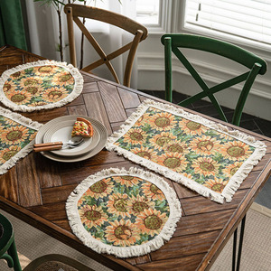 Haute qualité Style campagnard américain tournesol <span class=keywords><strong>Jacquard</strong></span> chemin de Table luxe frange Design Floral Textile tissu artisanat produit - Product Image 2