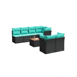 Ensemble de canapés de patio en polyrotin noir, 8 pièces, avec coussins, meubles d'extérieur, style contemporain, pour 8 personnes - Product Image 1
