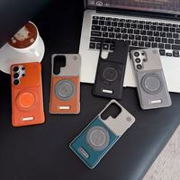 Casing Ponsel Kulit PU Tanpa Bingkai Mewah dengan Magnet untuk Samsung S26 S23 S24 S25 Ultra Dengan 360 °   Casing Pelindung Anti Benturan Ring Stand Hard PC