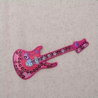 Patch brodé Guitare Électrique à Paillettes Roses, Applique Cœur Scintillant Musique Rock pour Veste Fille Sac à Dos Punk Pop Streetwear