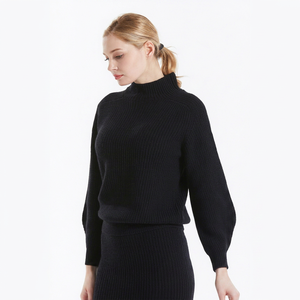 Pull à col roulé pour femme 100% laine, manches longues, manches lanternes, tricot côtelé épais, couleur unie, pull minimaliste d'hiver - Product Image 2
