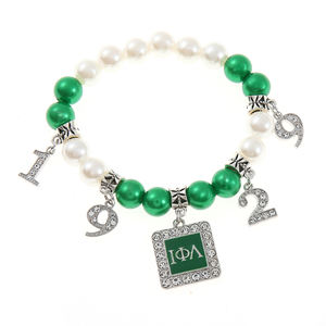 Elegante verde y blanco calidad perla hacer hermandad Iota Phi Lambda diseño griego <span class=keywords><strong>IPA</strong></span> 1929 decorado elástico Soror pulsera - Product Image 6