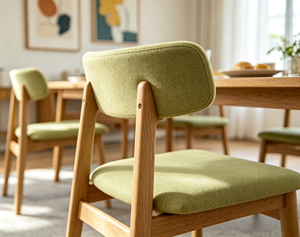 Chaise scandinave en bois avec siège rembourré vert, meubles modernes pour salon - Product Image 2