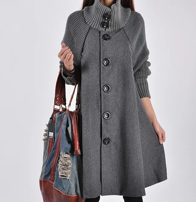 plus size M-5XL winter new Korean version large size women's mid-length loose woolen coat cape woolen trench coat