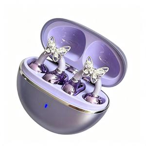 Butterfly Charm Open Ear Clip <b>Bluetooth</b> Earbuds Premium Metallic Finish Compact Portable Case HiFi Stereo Daily Music Earbuds - Product Image 1